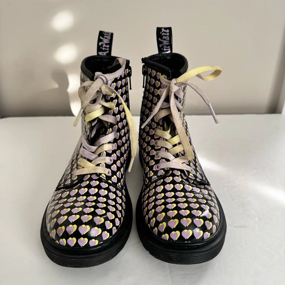 Dr. Martens Junior 1460 Patent Heart Printed Lace Up Boots size 3